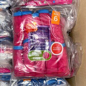 Hanes Girls’ Tagless Bikinis – LOT 64 - 240 pcs – 24 packs (10 ea) – Sz 6 - NEW
